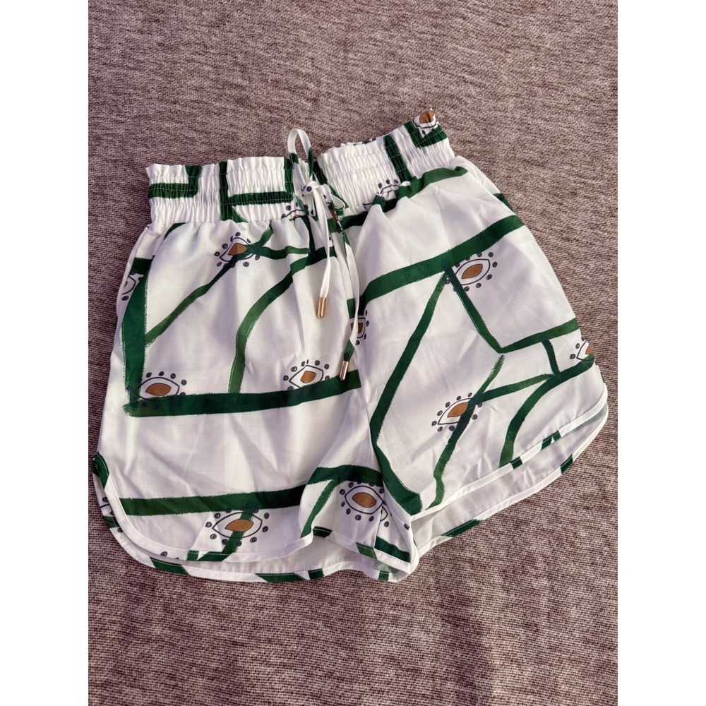 Commense Set Green Abstract Print Button Down Shirt & Drawstring Shorts M - Picture 10 of 16